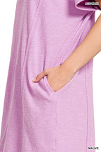 Zenana Washed Slub Short Sleeve Dress With Pockets