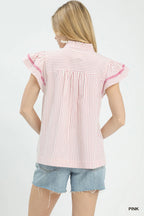 Umgee Striped Flutter Sleeve Top