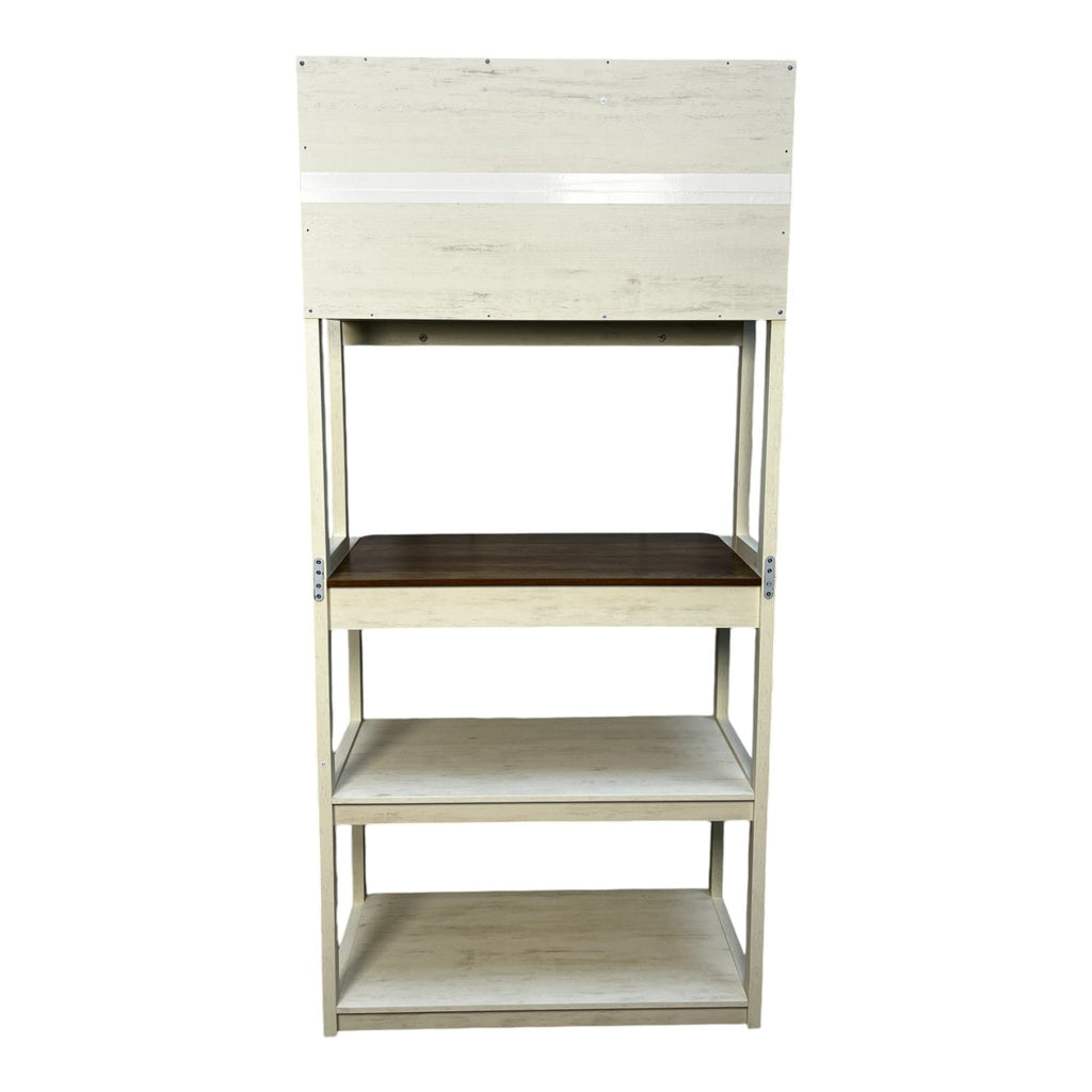 31.50' White and Rustic Brown color 5-Tier Bakers Rack for Kitchen with Storage, Coffee Bar, Kitchen Shelves, Microwave Stand
