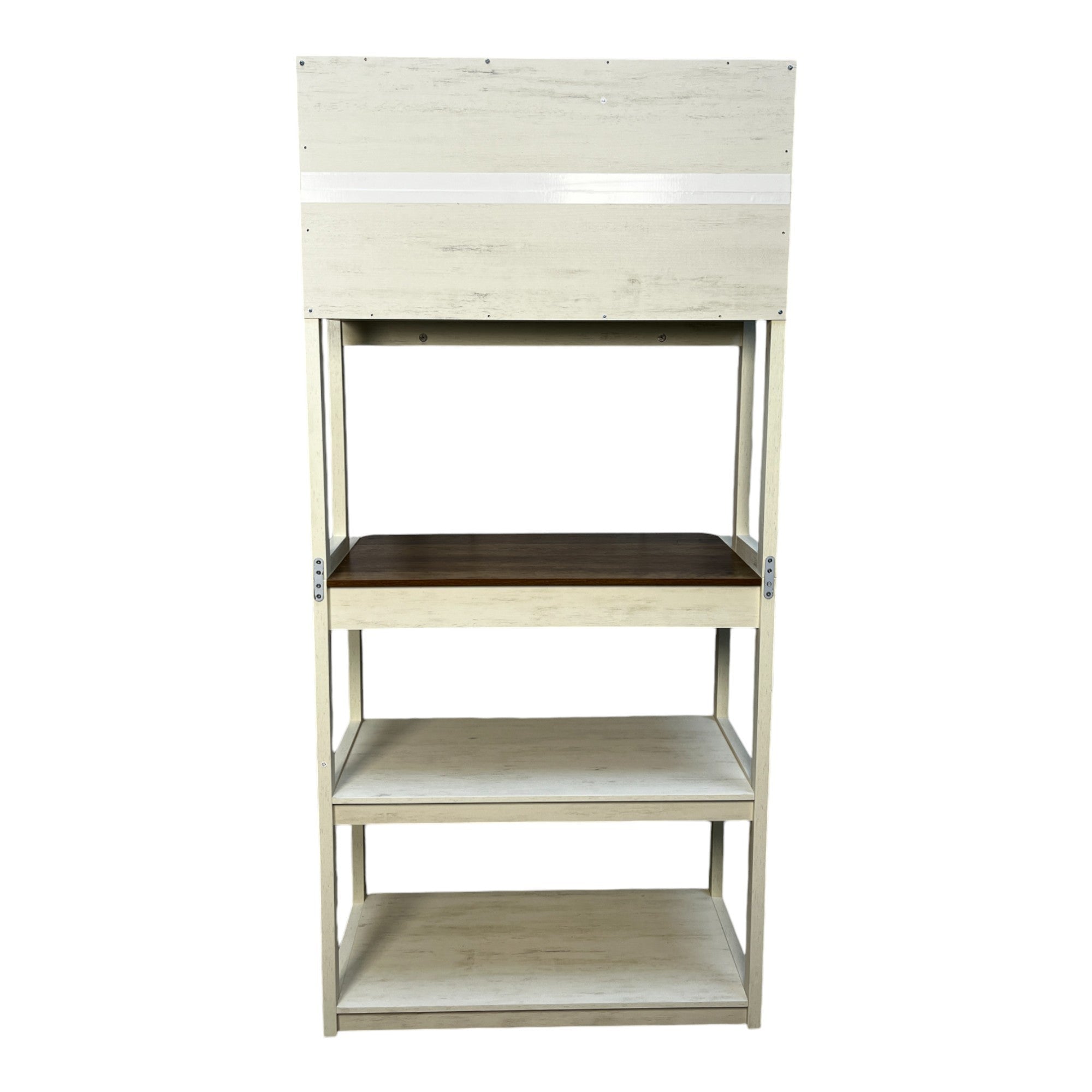 31.50' White and Rustic Brown color 5-Tier Bakers Rack for Kitchen with Storage, Coffee Bar, Kitchen Shelves, Microwave Stand