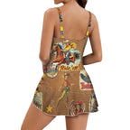 Baha Ranch Vintage Cowgirl Collage Skirted Swim Suit Baha Ranch Western Wear