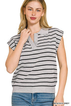 Zenana Viscose Striped Collared Sweater Vest