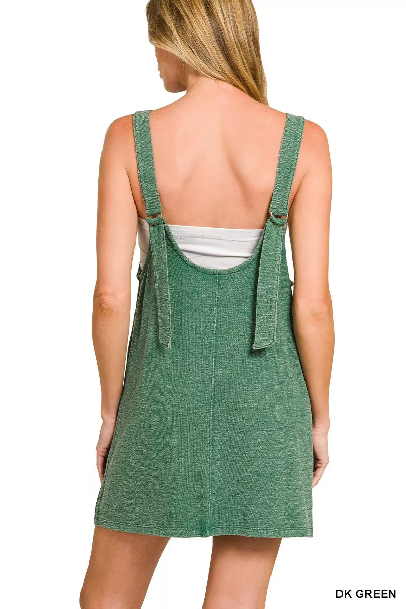 Zenana Washed Slub Adjustable Strap Overall Dress