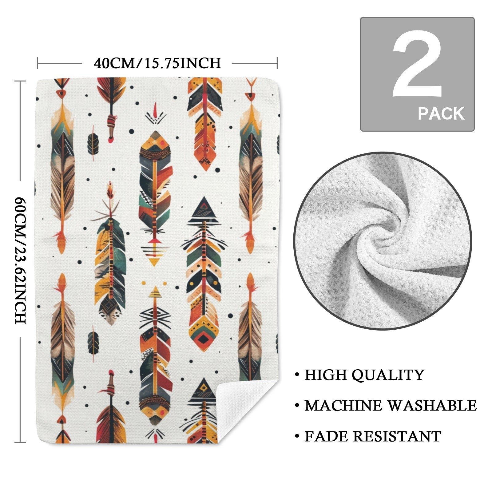 Southwestern Feathers Set of 2 Dish Towels Made in America Baha Ranch Western Wear