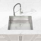 Stainless Steel Kitchen Sink, 27″x19″ Single Bowl, Undermount Handmade Sink in Brushed Nickel, with US Standard Drain and Hook, LS-SSBR06