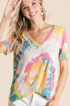 BiBi Circular Tie Dye Print V Neck Top