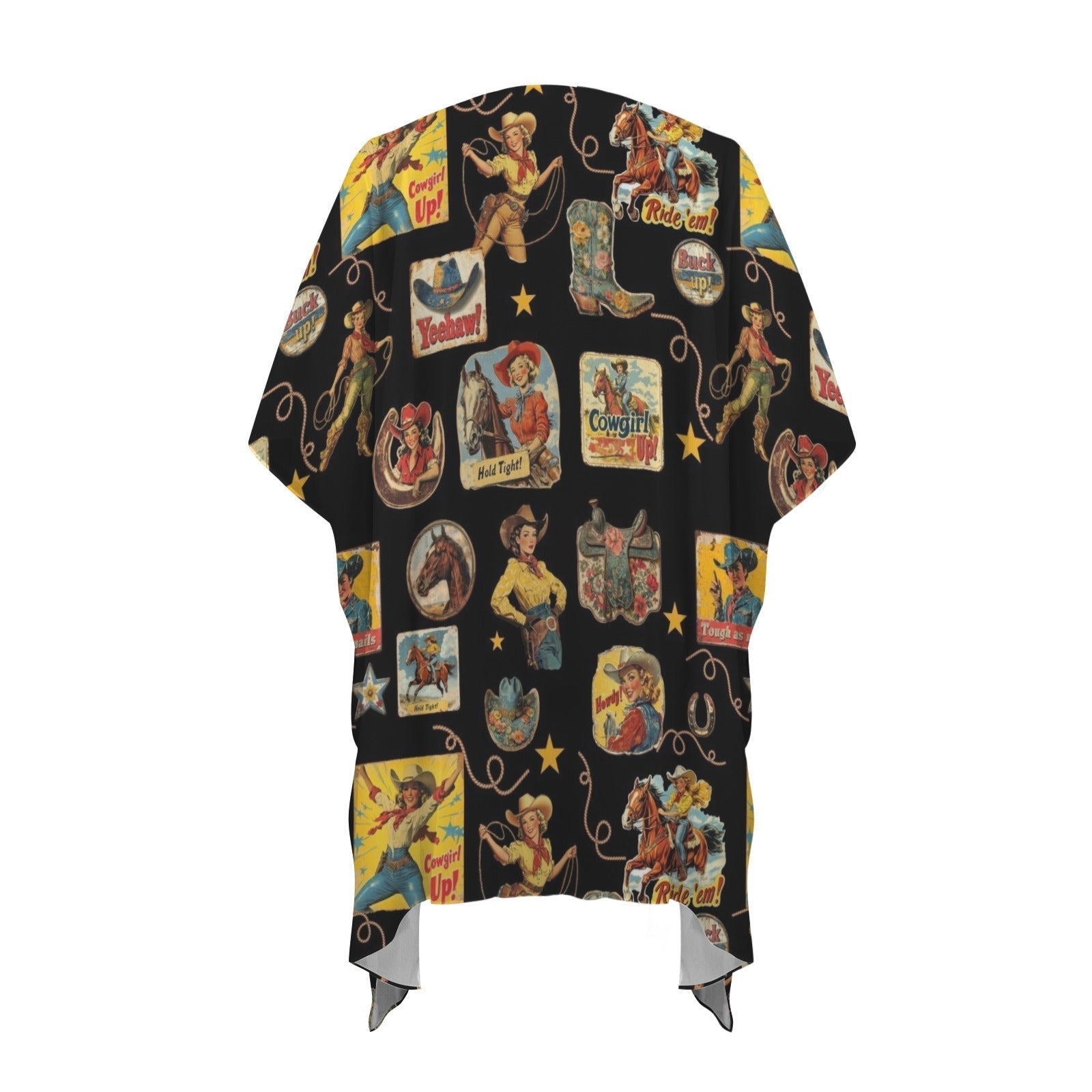 Baha Ranch Vintage Cowgirl Collage Kimono Coverup Duster Baha Ranch Western Wear