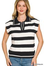 Zenana Viscose Striped Collared Sweater Vest