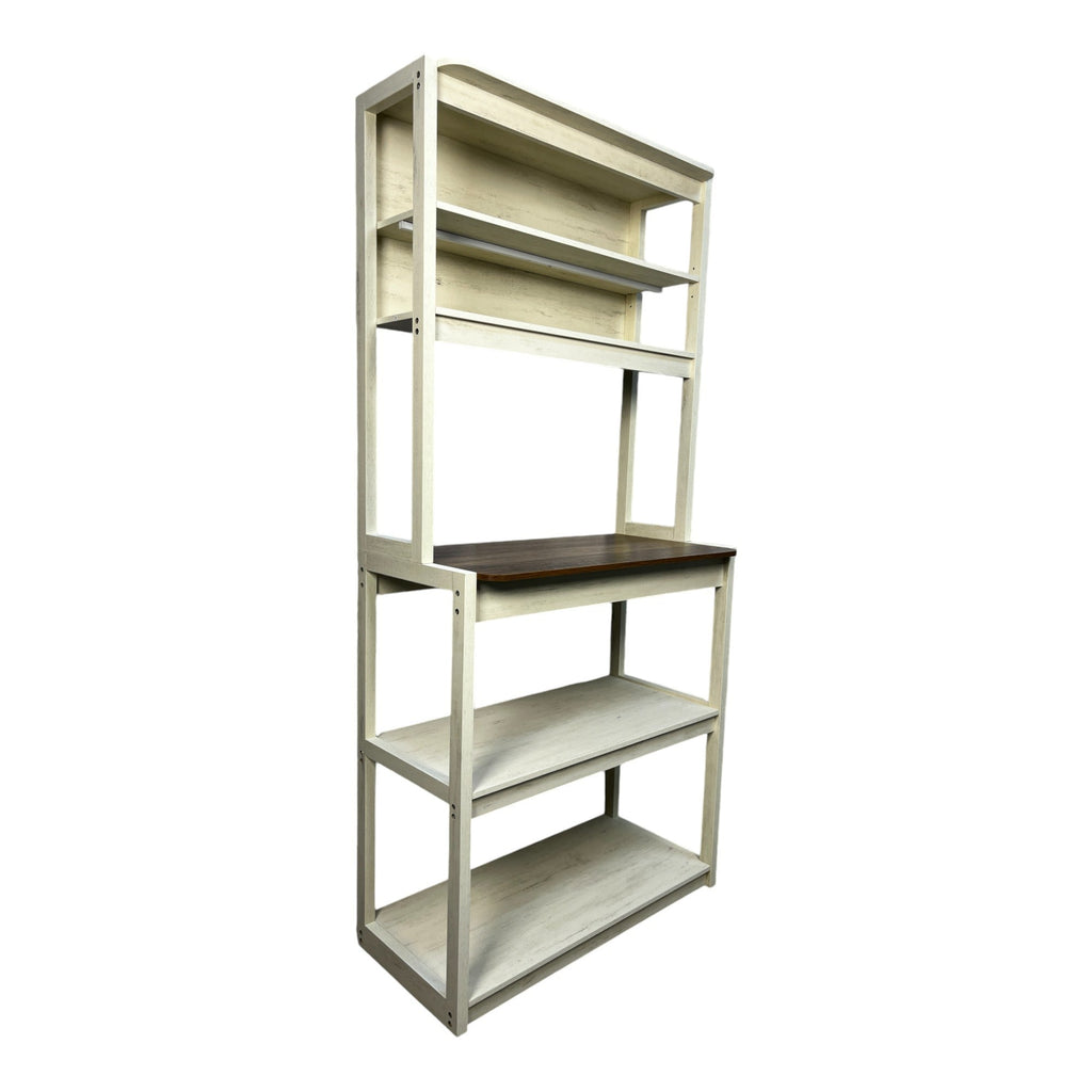 31.50' White and Rustic Brown color 5-Tier Bakers Rack for Kitchen with Storage, Coffee Bar, Kitchen Shelves, Microwave Stand
