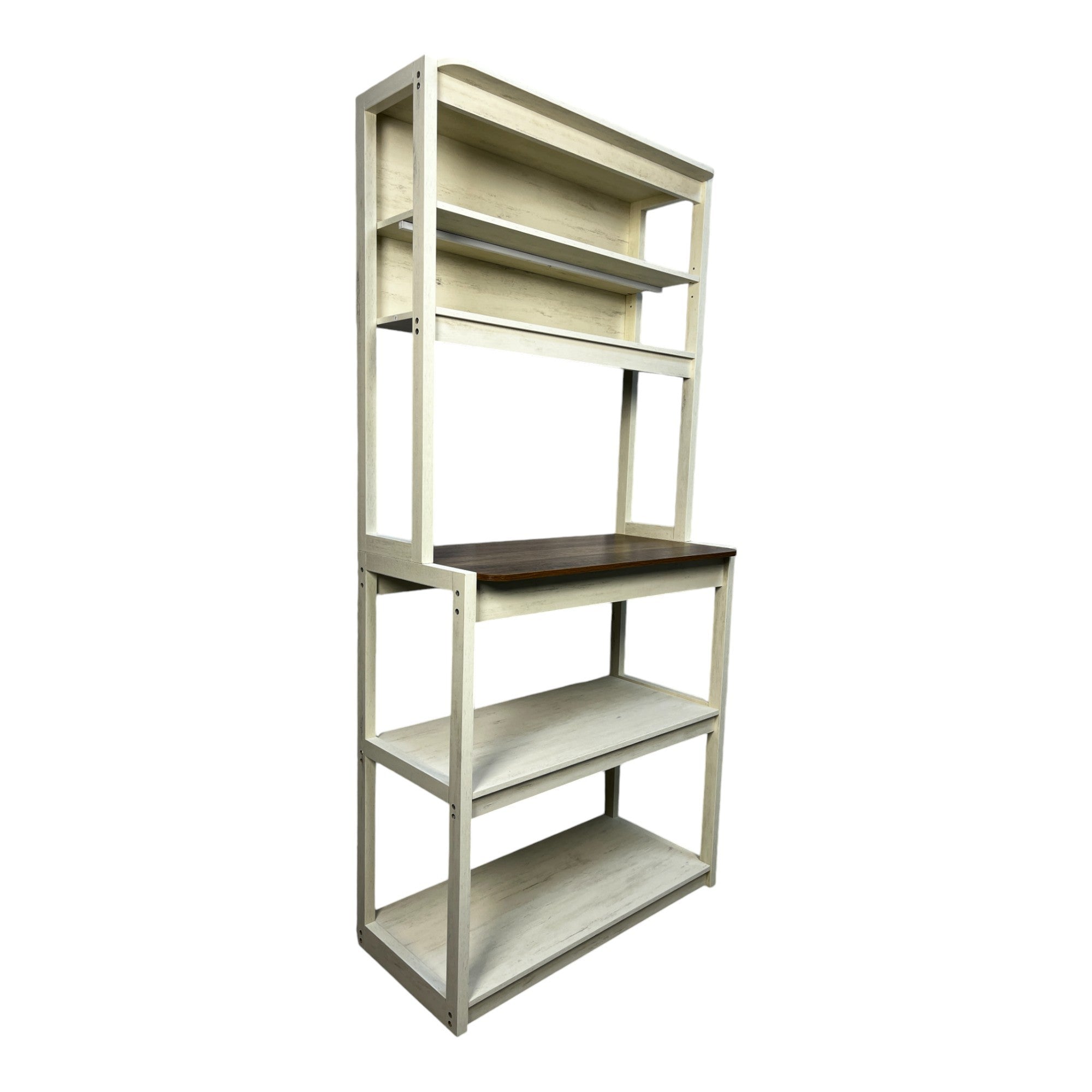 31.50' White and Rustic Brown color 5-Tier Bakers Rack for Kitchen with Storage, Coffee Bar, Kitchen Shelves, Microwave Stand
