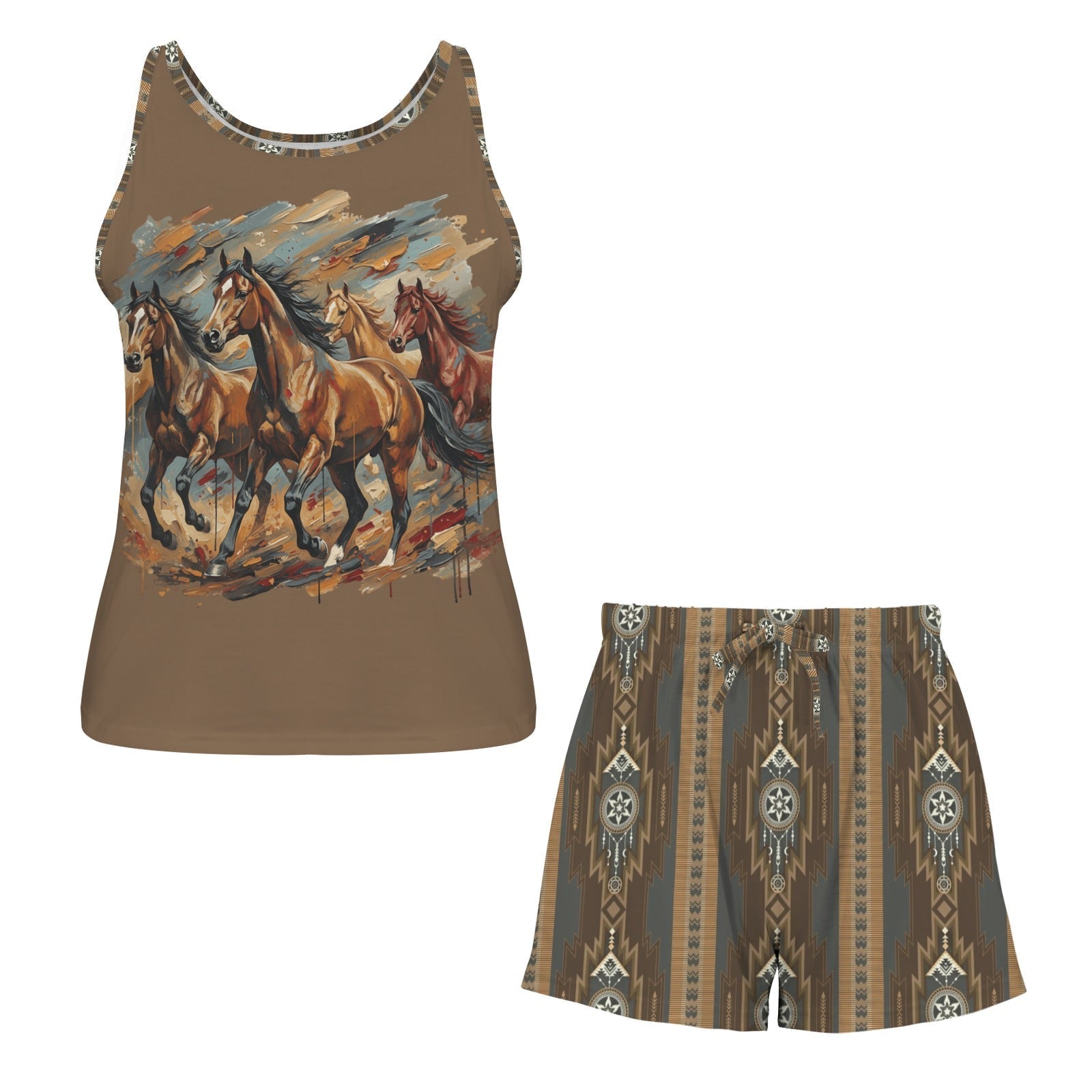Baha Ranch Running Wild Pajama Lounge Tank Shorts Set Made in America Baha Ranch Western Wear
