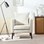 Modern Chenille Accent Chair, Upholstered Armchair for Living Room, Mid Century Fabric Lounge Chair w/Pillow, Comfortable Reading Chair with Wood Legs for Living Room, Bedroom, Reception Room (Beige)