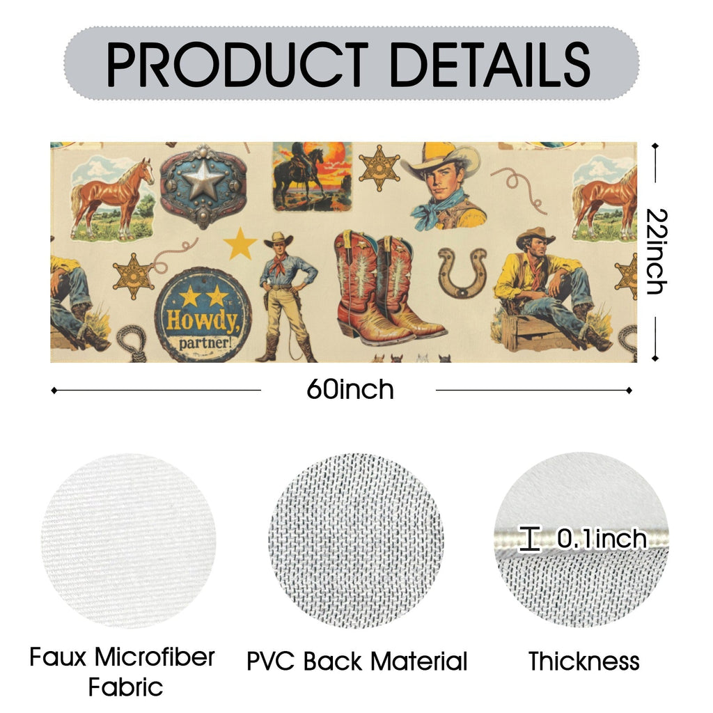 Baha Ranch Vintage Cowboy Collage Rug Runner Indoor 60" x 22" Made in America Baha Ranch Western Wear
