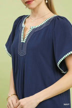 Umgee Linen Trim Tunic Dress