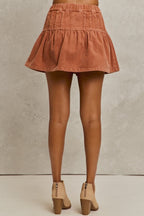 SO ME Mineral Wash Pintucked Corduroy Mini Flared Skirt