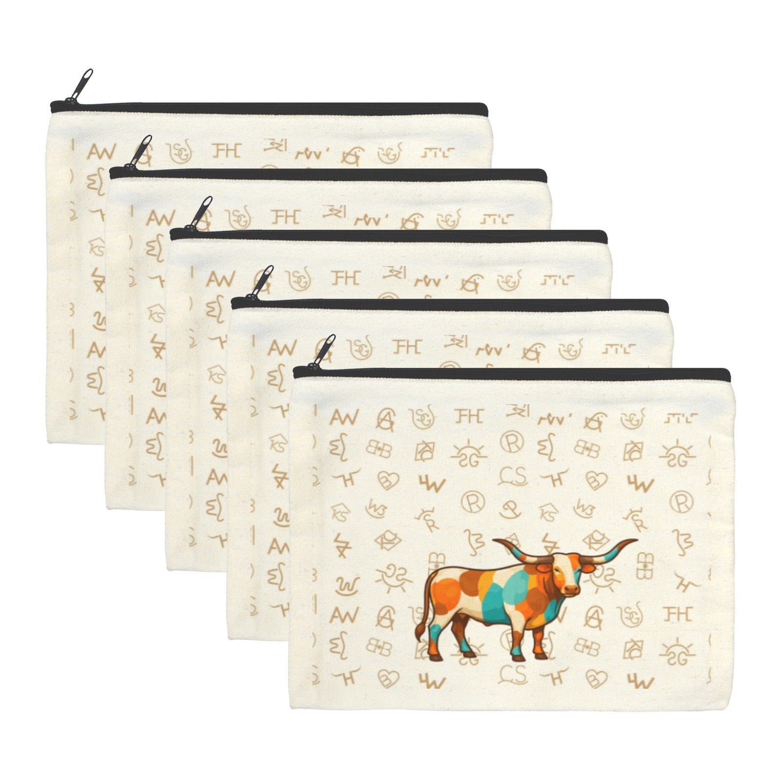 Baha Ranch Brand Longhorn Pack of 5 bags Cosmetic Bag Made in America Baha Ranch Western Wear