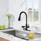 3-in-1 Matte Black Kitchen Faucet with LED Temperature Display, Press-Type Glass Rinser, Pull-Down Sprayer, 3 Spray Modes
