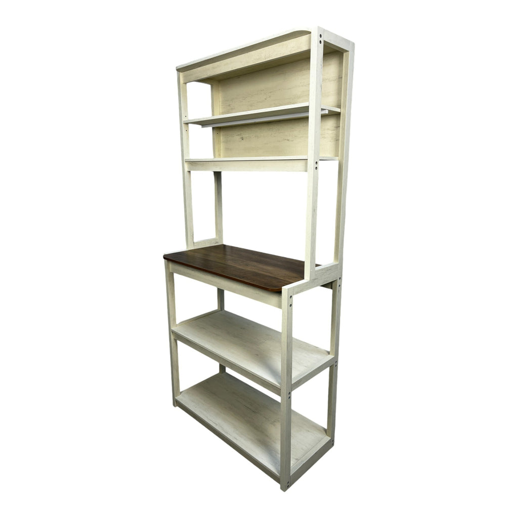 31.50' White and Rustic Brown color 5-Tier Bakers Rack for Kitchen with Storage, Coffee Bar, Kitchen Shelves, Microwave Stand