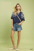 Umgee Floral Embroidered Sleeve Blouse