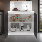 Salento Freestanding Sink, Double Door Cabinet, Two Shelves, White / Black Wengue