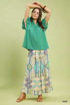Umgee Ruffle Sleeve Textured Babydoll Blouse