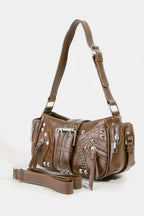 Fame Rivet Detail Leather Shoulder Bag