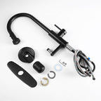 3-in-1 High-Arc Kitchen Faucet with Press-Type Glass Rinser, Pull-Down Sprayer, Matte Black Finish, Stainless Steel & ABS Construction, for Modern Sink