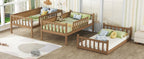 Twin Size Triple Rubber Wood Bunk Bed, with Ladders, Guardrails Detachable Bunk Bed, Twin over Twin over Twin,Natural