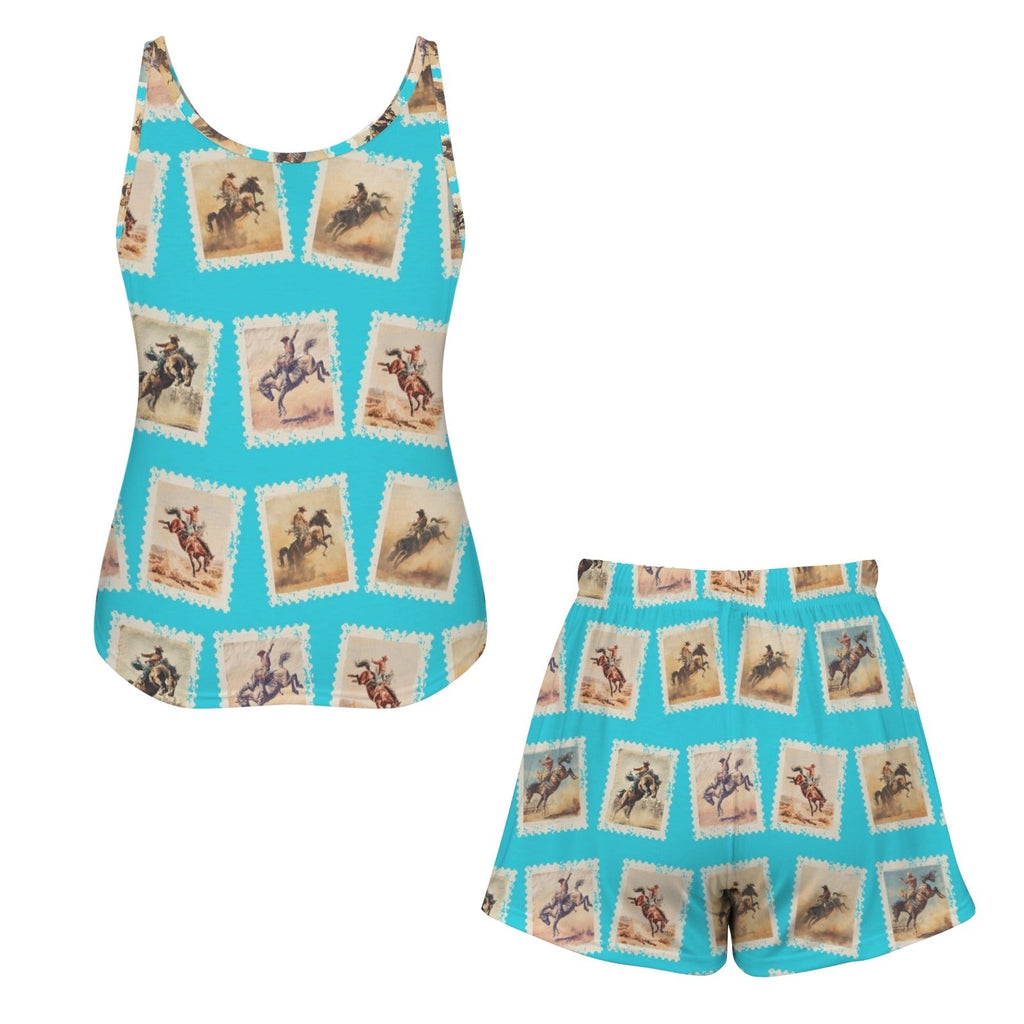 Baha Ranch Stamped Rodeo Cowboy Tank Shorts Lounge Pajama Set Made in America Baha Ranch Western Wear
