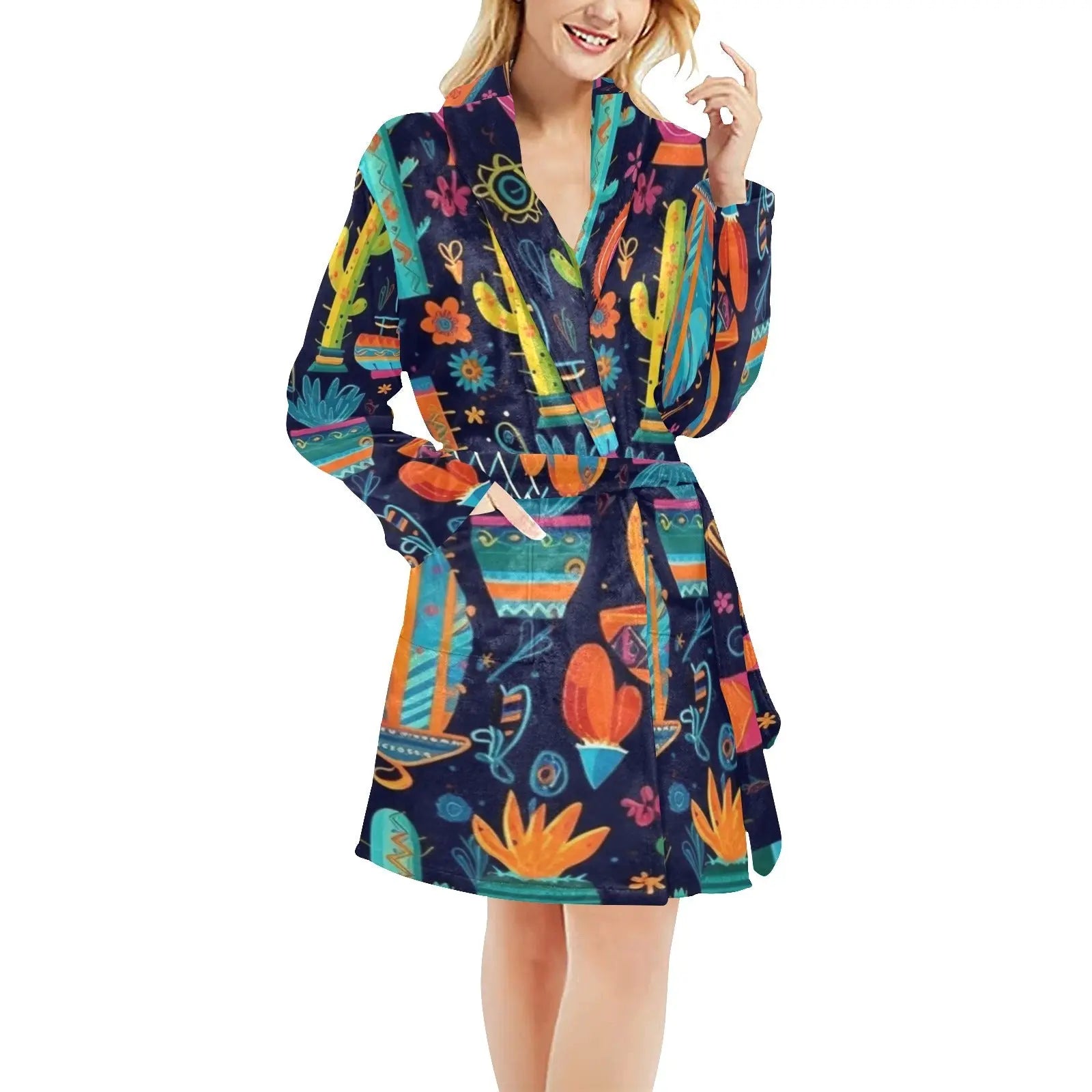 Crazy Cactus Lady Western Bath Robe Baha Ranch Western Wear