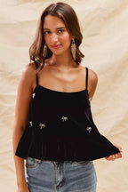 SO ME Holiday Velvet Ribbon Rhinestone Christmas Top