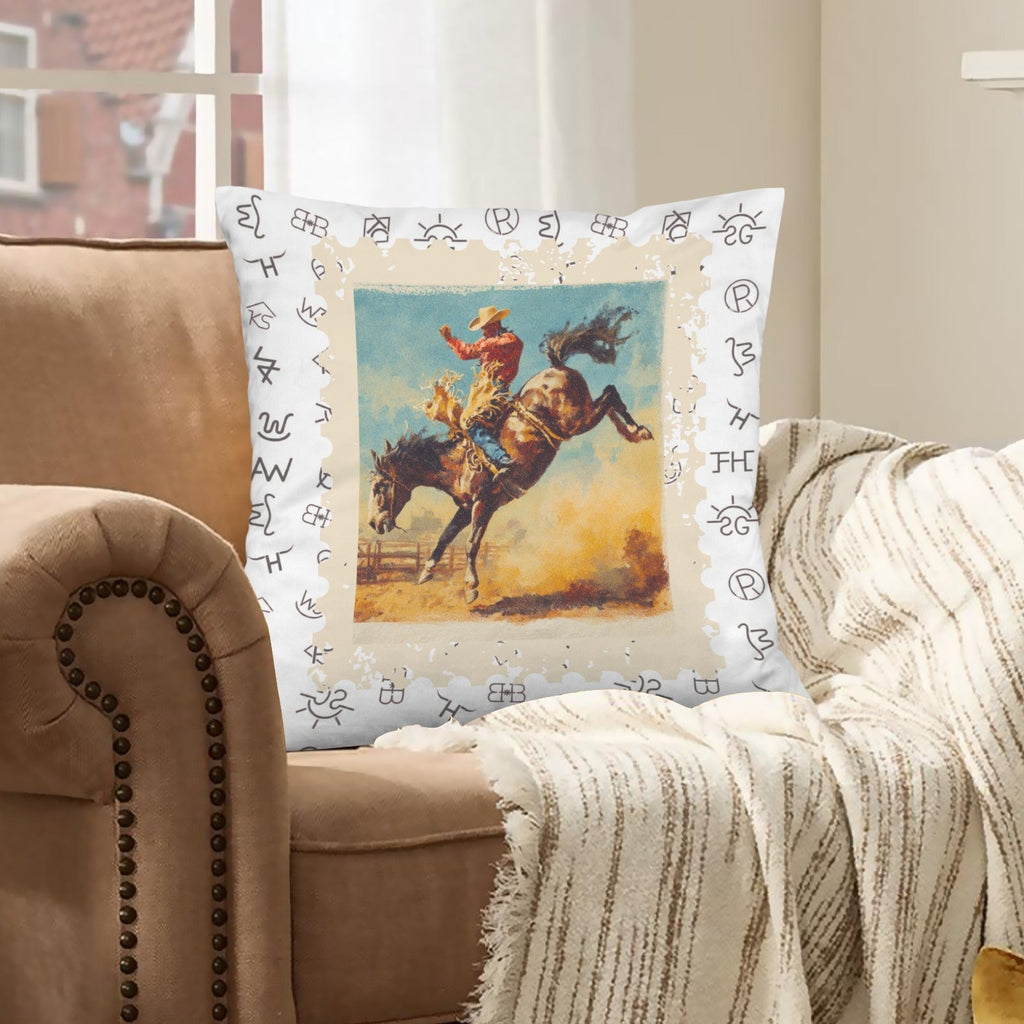 Baha Ranch Stamped Rodeo 2 Velvety Soft Pillow Case Made in America Baha Ranch Western Wear