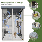 70.5＂ Tall Wooden Catio Outdoor Cat Enclosure, Gray Cat House Large Solid Wood Cage Playpen with 6 Jumping Platforms & 2 Napping Houses, Movable tarp cover