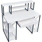 White and Black Office Desk with Open Shelves and Hutch