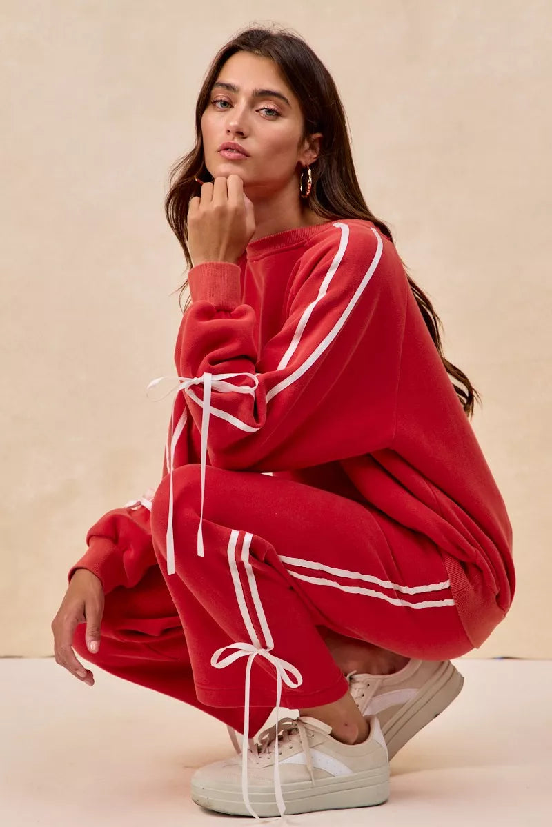 BiBi Side Lined Bow Details Fleece Sweatpants