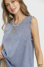 Umgee Stripe Fringe Trim Sleeveless Top