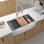 33x22x10'Farmhouse Apron Single Bowl Stainless Steel Kitchen Sink with Workstation