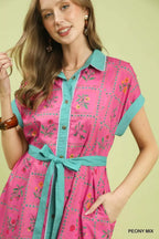 Umgee Mix Floral Button-Front Midi Dress
