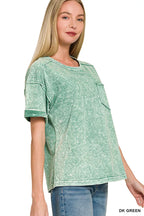 Zenana Halo Snow Washed Exposed Seam Top & Shorts Set