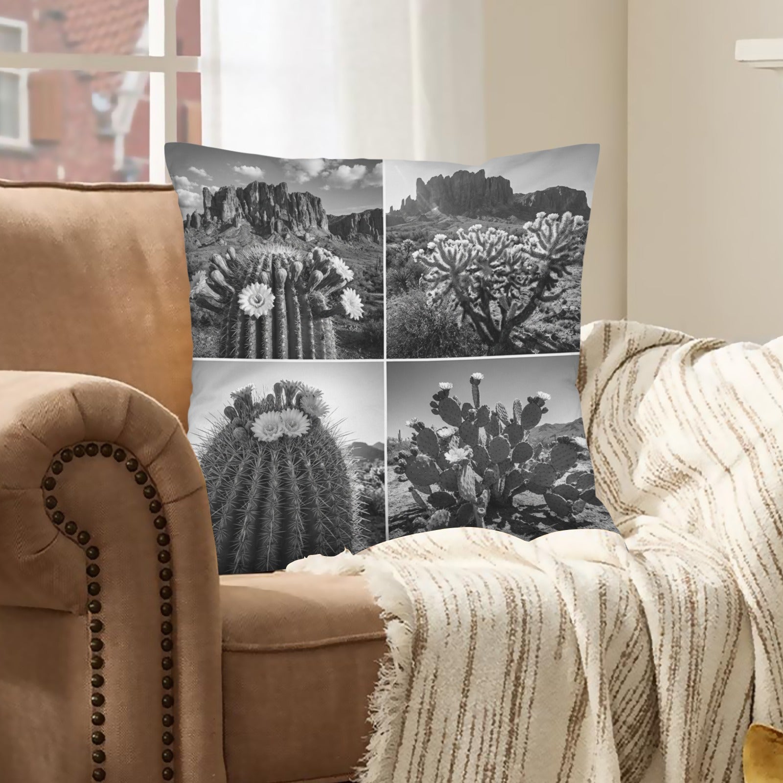 Baha Ranch Black White Cactus Velvety Soft Pillow Case Made in America Baha Ranch Western Wear