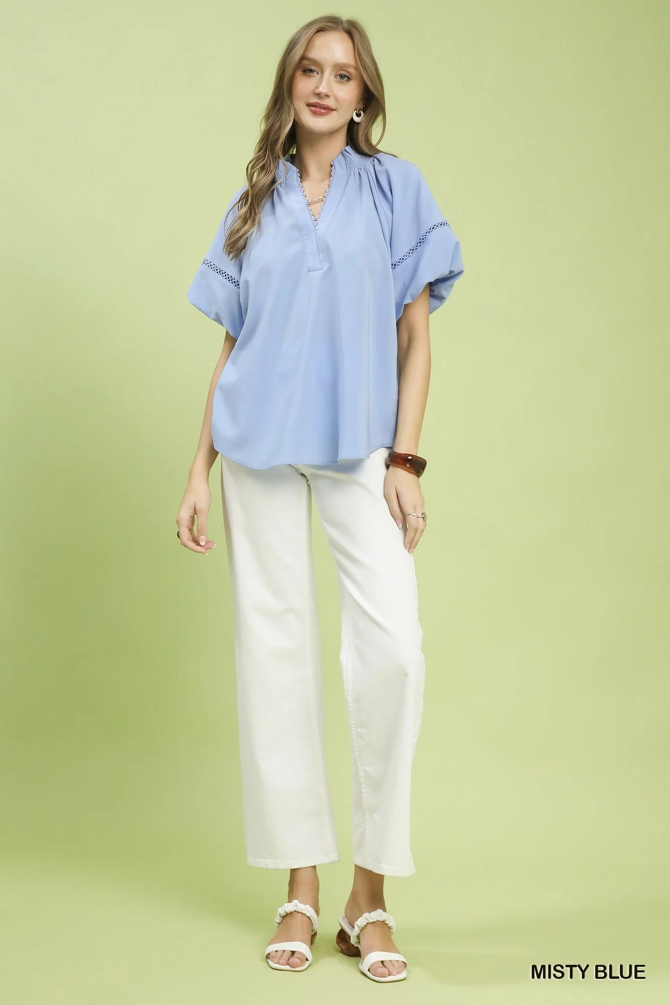 Umgee Lace Trim Peasant Top