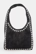 Fame Grommet Border Studded Suede Shoulder Bag