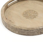 Round Mango Wood Serving Tray - 18' Rustic Brown Design for Stylish Entertaining