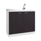 Salento Freestanding Sink, Double Door Cabinet, Two Shelves, White / Black Wengue