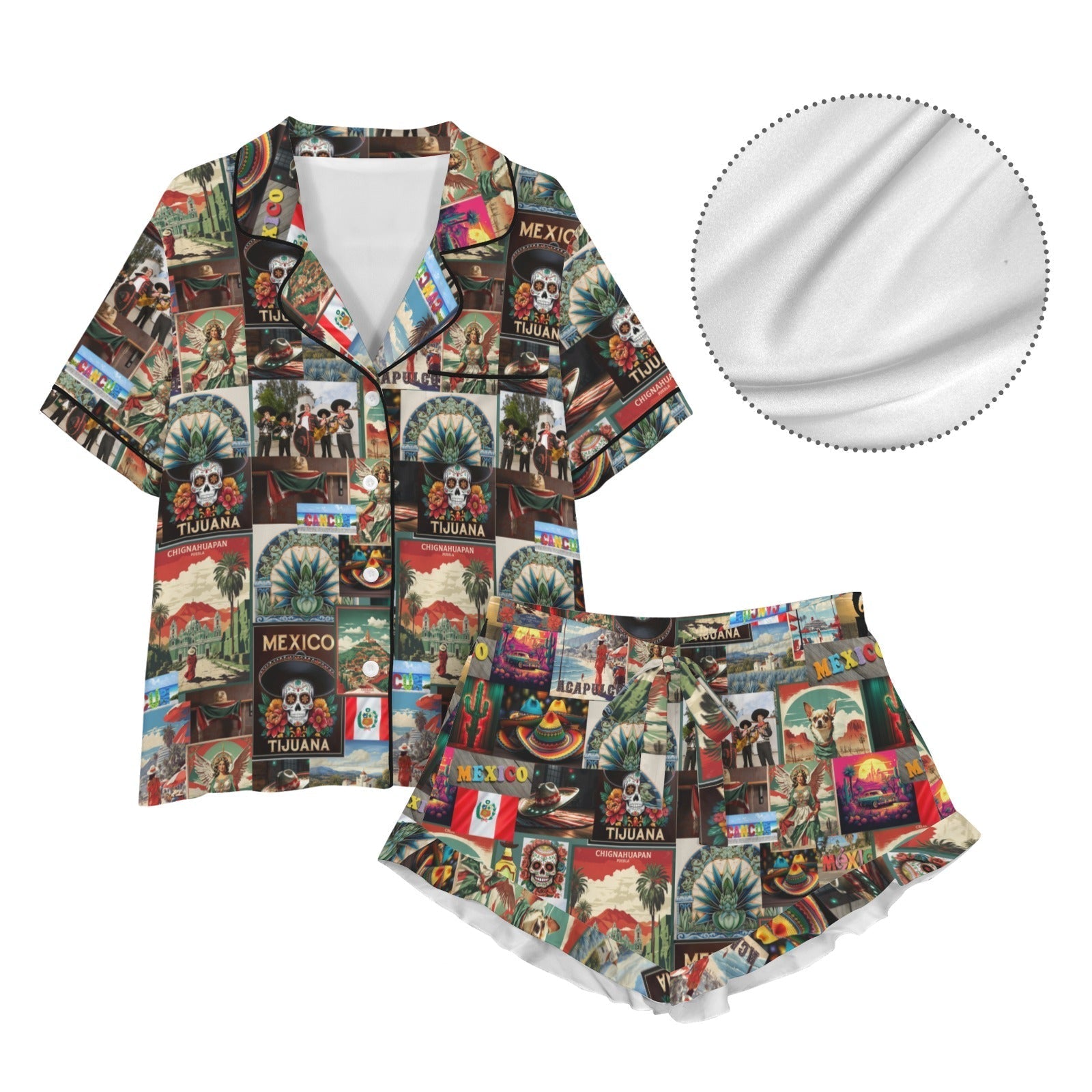 Baha Ranch Colores De Mexico Destination Mexico Collage Satin Pajamas Baha Ranch Western Wear