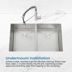 33'x19' Embedded Double Bowl Kitchen Sink, Undermount Handmade Sink in Brushed (Sink only)