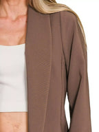 Zenana Woven Long Sleeve Blazer With Lining