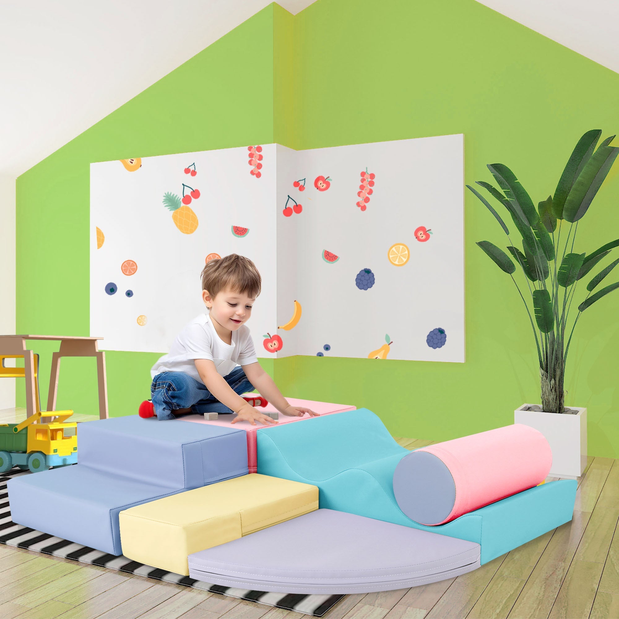 Soft Climb and Crawl Foam Playset 6 in 1, Soft Play Equipment Climb and Crawl Playground for Kids,Kids Crawling and Climbing Indoor Active Play Structure