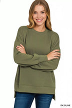 Zenana Fleece Hi-low Boyfriend Sweatshirts with Pockets