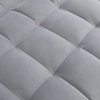 Modern Velvet Loveseat Futon Sofa Couch with Pullout Bed, Adjustable Backrest, Toss Pillows, Light Gray